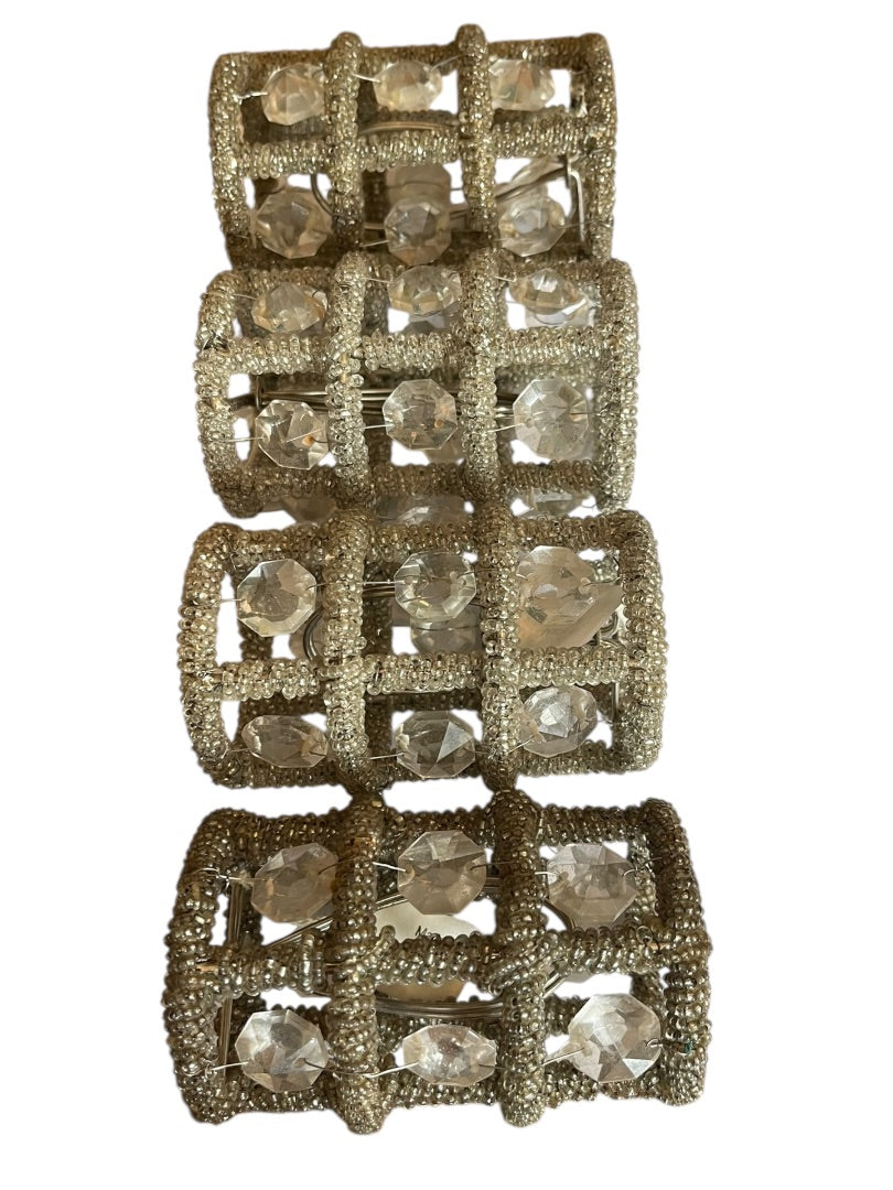 Set of 4 Beaded Lamp Shade Beads Plastic Metal Frame Clip On 4" x 2"