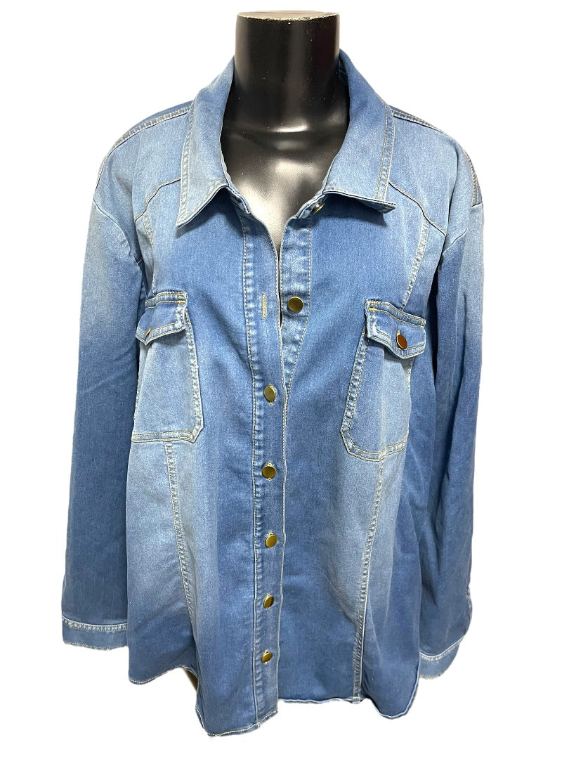 Size 24W INC Long Sleeve Button Down Denim Womens Shirt Jean Shacket
