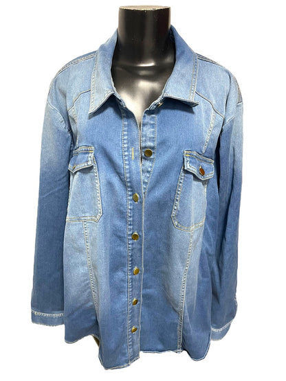 Size 24W INC Long Sleeve Button Down Denim Womens Shirt Jean Shacket