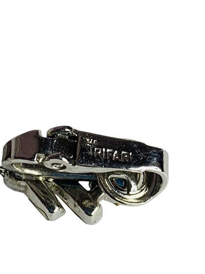 Signed Trifari Vintage Rhinestone Clip On Non-Pierced Earrings Circles 2.25" Drop