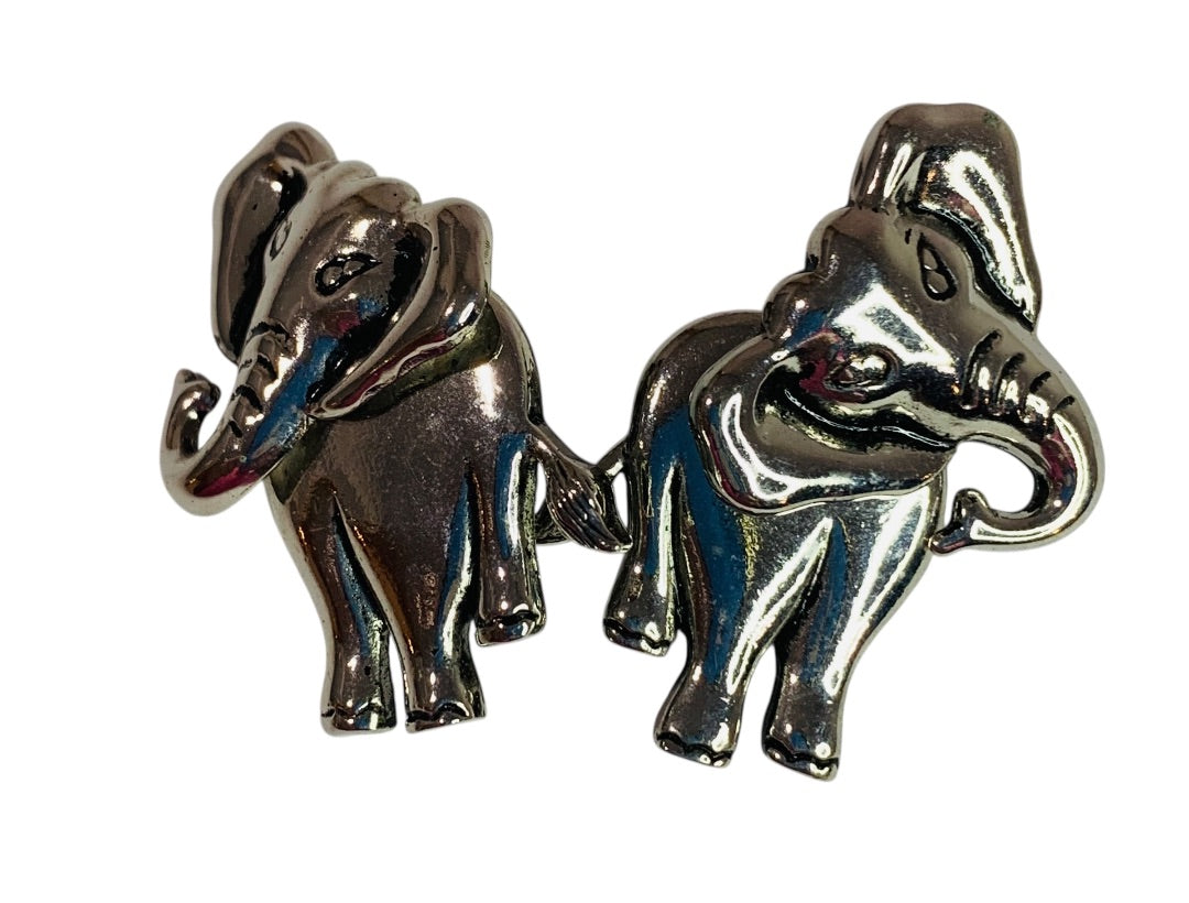 Signed Avon Vintage Articulated Silvertone Elephant Earrings Post Pierced 1.25 Inch