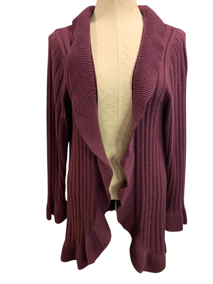 18/20 Avenue Sweater Collection Womens Eggplant Open Cardigan