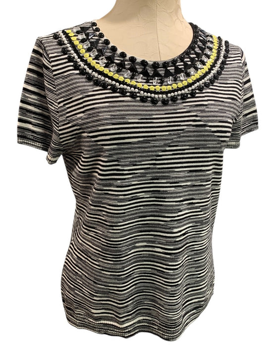 XL Petite Ruby Rd Womens Short Sleeve Sweater Embellished Neckline