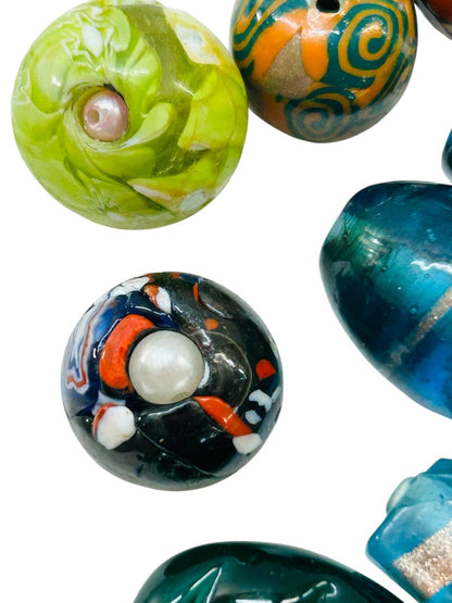 Lot of 11 Assorted Glass Beads Jewelry Making Crafts 20-24mm