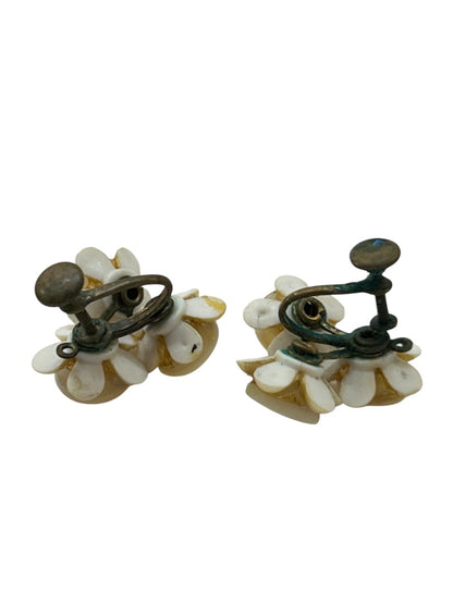 Vintage Screwback Non-Pierced Earrings Cluster Faux Pearl .9 Inch