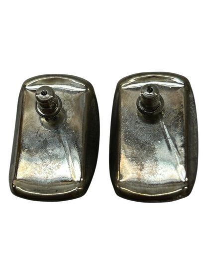 Vintage Fashion Earrings Post Pierced Red Silvertone 1 Inch