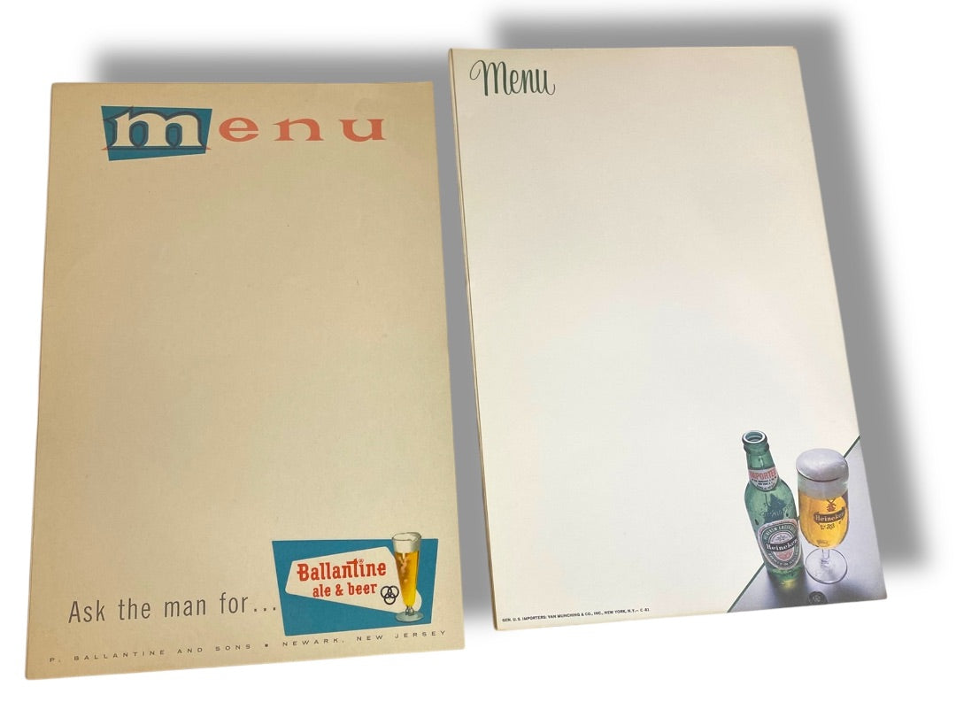 Vintage Ballantine and Heineken Beer Menu Sheet 10 Papers 10.75 x 7 Inch Inserts