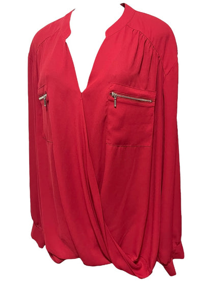 Size 24W INC International Concepts Womens Red Faux Wrap Blouse Shirt
