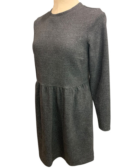 Small Petite Loft Gray Plaid Heavy Knit Long Sleeve Dress Button Back