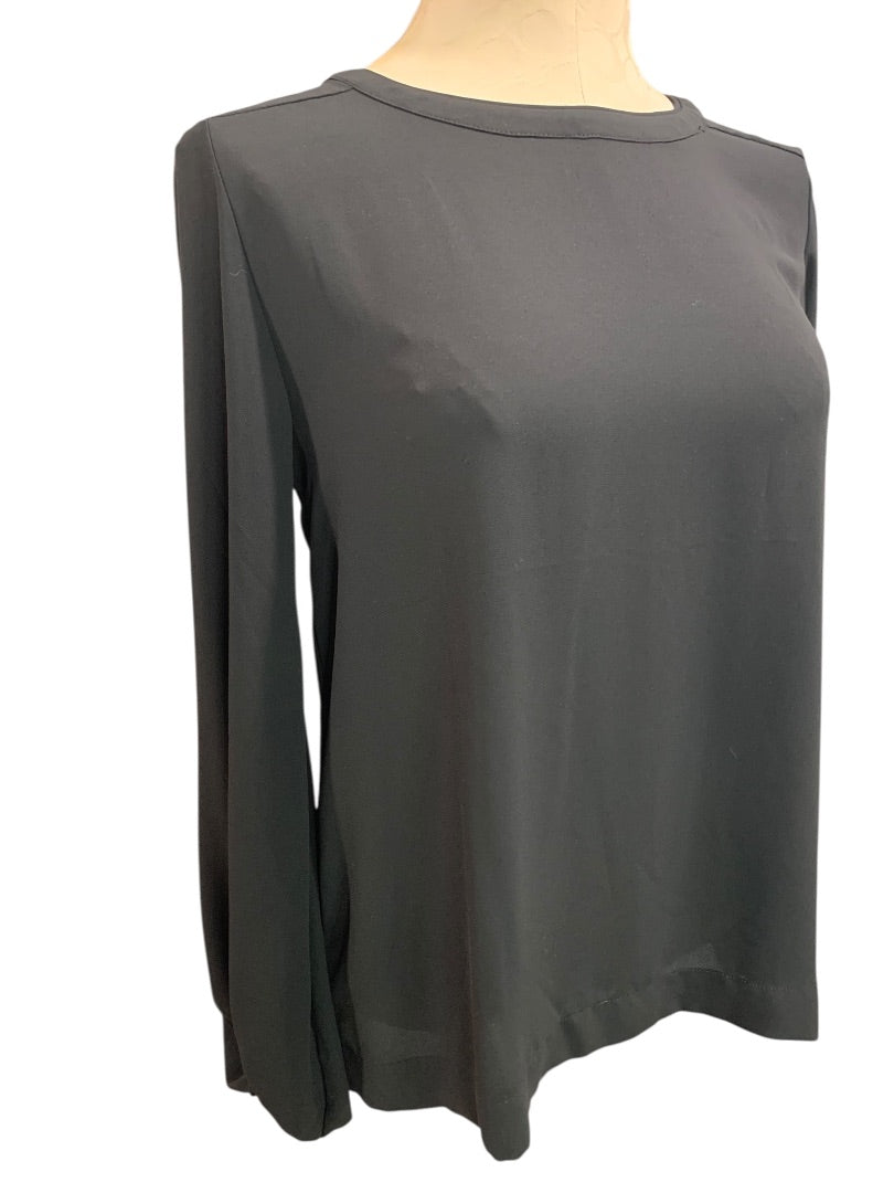 XS Loft Womens Black Blouse Shirt Long Banded Sleeve