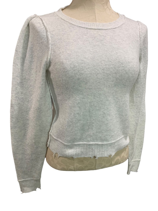 Small Aerie Womens White Gray Distressed Hem Sweater Reverse Stitch