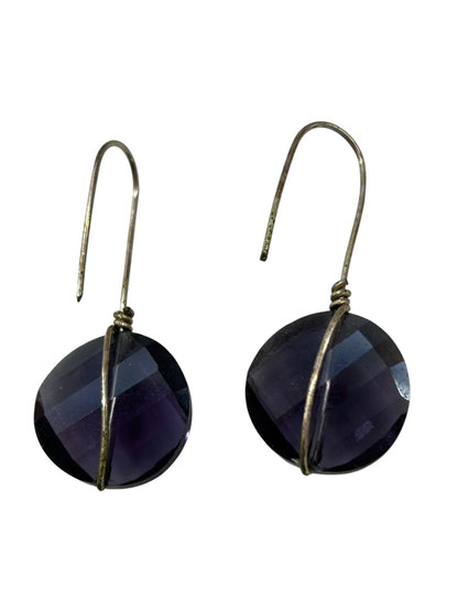 Silvertone and Faceted Acrylic Purple Pierced Fishhook Earrings 1.5" Drop