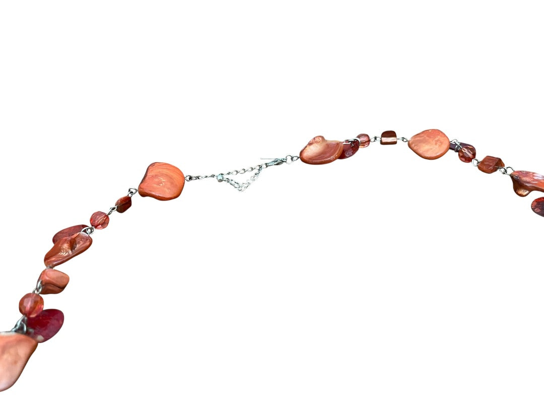 Lane Bryant Adjustable Orange Plastic Beaded Silvertone Necklace 45 Inch