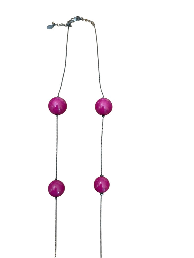 Express Pink Sphere Bead 45 Inch Strand Necklace Gun Metal Silver Lobster Clasp