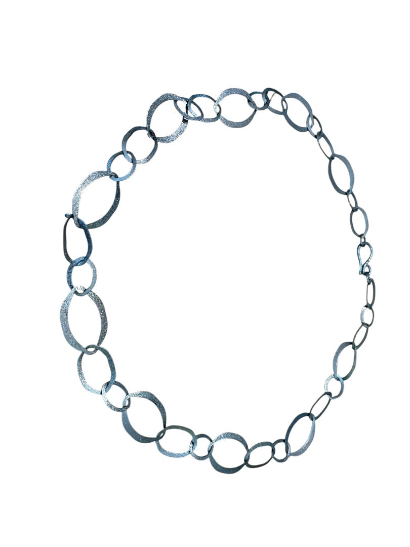 Large Oval Interlinked Chain Necklace Gun Metal 34 Inch Hook Closure