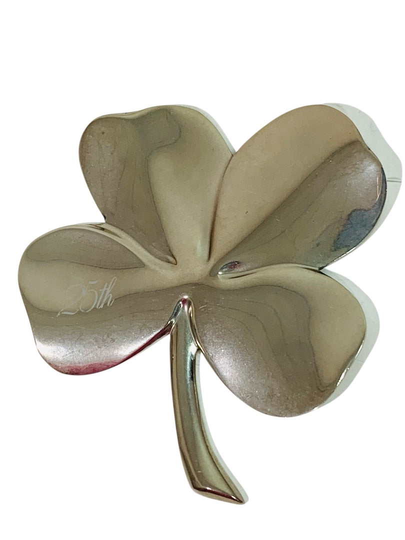 Silvertone Metal 4 Leaf Clover 25th Anniversary Commemorative 4.5"