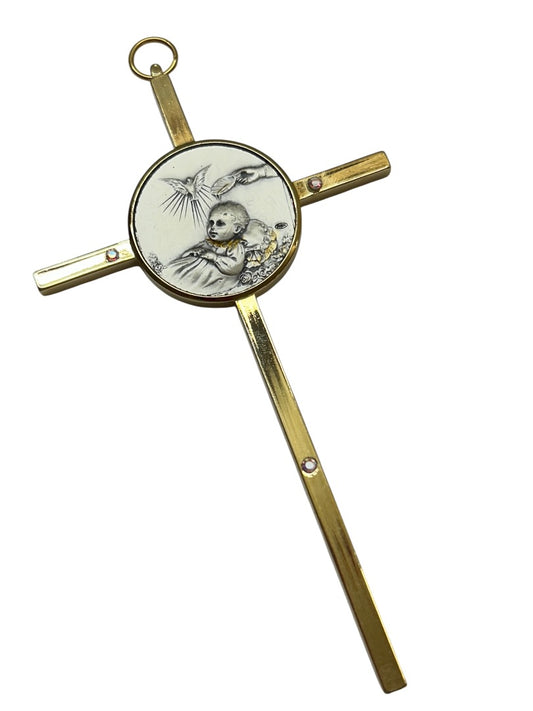 Goldtone Christening Cross Baptism Wall Hanging Baby Gift 5"