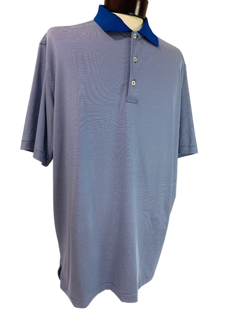 XL Peter Millar Mens Summer Comfort Blue White Stripe Golf Polo Shirt