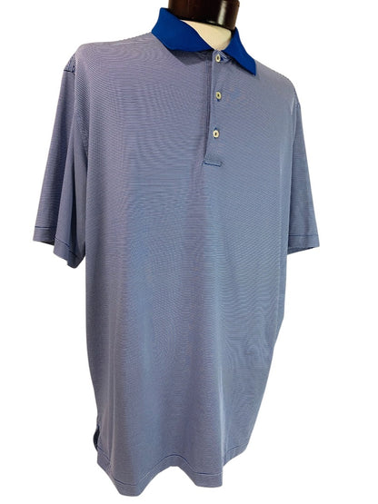 XL Peter Millar Mens Summer Comfort Blue White Stripe Golf Polo Shirt