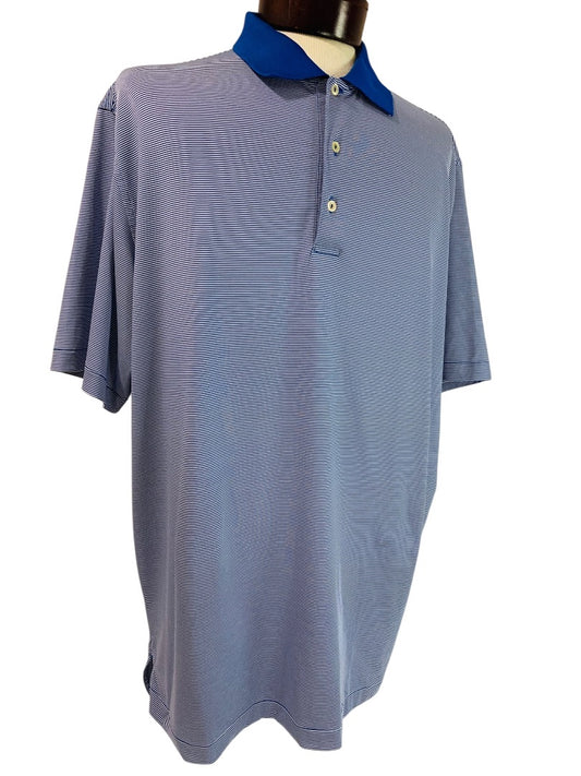XL Peter Millar Mens Summer Comfort Blue White Stripe Golf Polo Shirt