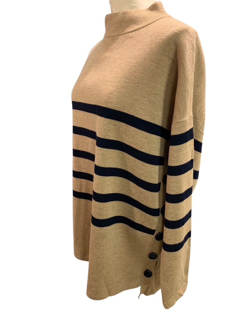 Size 42 Basler Womens Tunic Sweater Brown Black Stripe Mock Turtleneck