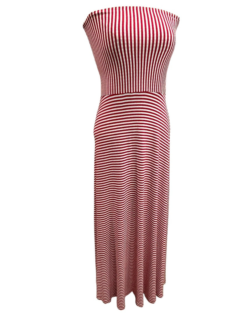 Small Gap Red White Stripe Sleeveless Maxi Dress Jersey Knit