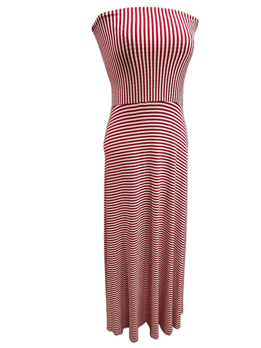 Small Gap Red White Stripe Sleeveless Maxi Dress Jersey Knit