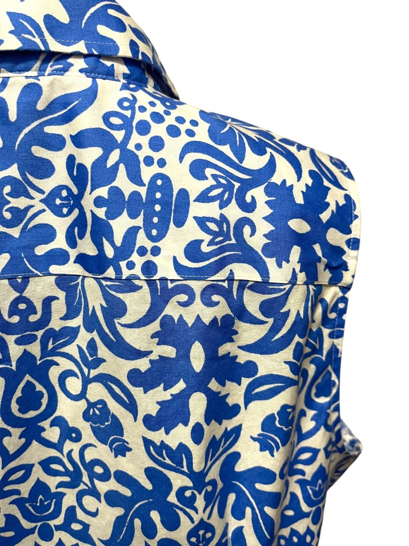 Size 16 Talbots Button Up Wrinkle Resistant Sleeveless Floral Shirt Blue