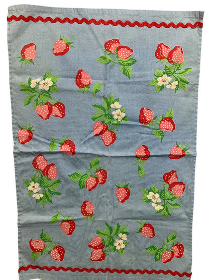Vintage Martha Stewart Everyday Tea Towel Blue Strawberry 27 x 18"