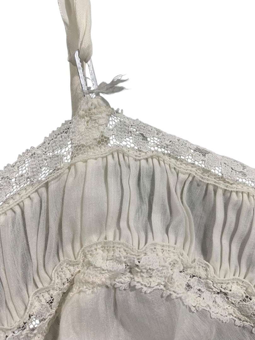 Large Vintage White Nightgown Slip Ruffle Lace Adjustable Strap