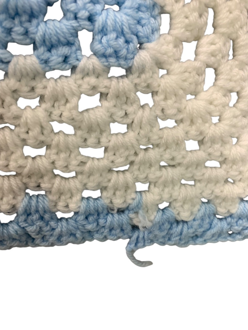 Vintage Crochet Afghan Blanket Throw 38" Square Blue White