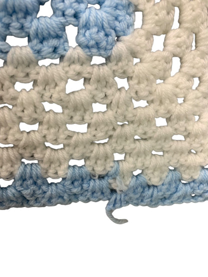 Vintage Crochet Afghan Blanket Throw 38" Square Blue White