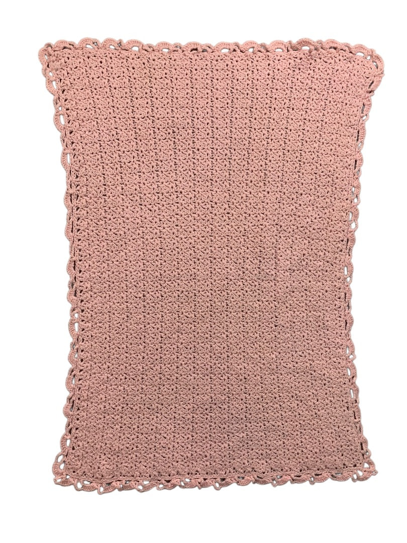 Vintage Pink Sparkle Crochet Baby Blanket 35" x 27" Scalloped Edge