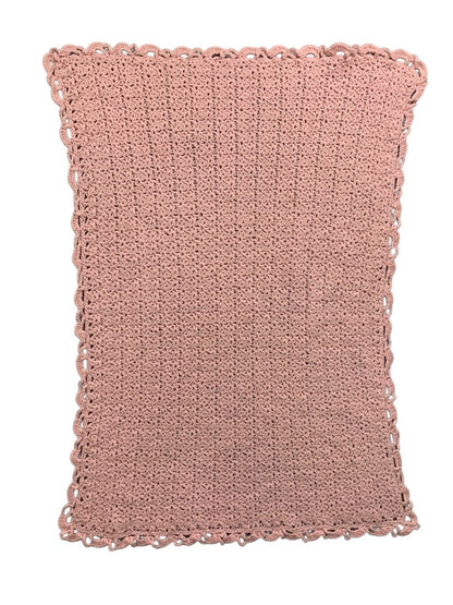 Vintage Pink Sparkle Crochet Baby Blanket 35" x 27" Scalloped Edge