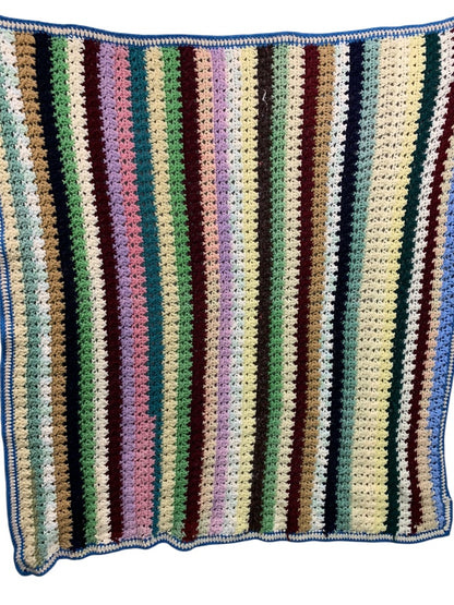 Vintage Crochet Striped Afghan Throw Blanket 48" x 42"