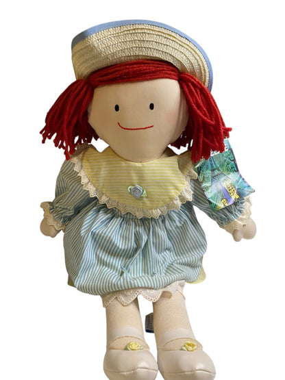 1990 Madeline by Eden 18" Rag Cloth Doll with Tags Blue Yellow Dress