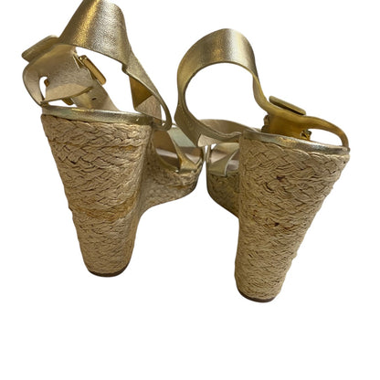 10 Michael Kors Giovanna Gold Strappy Wedge Sandals Metallic 5" Espadrilles
