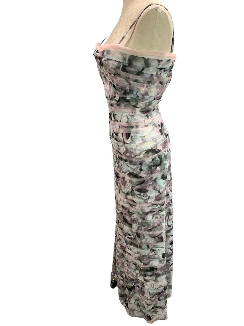 XXS BCBG Max Azria Erika Tulle Tiered Gown Dress Watercolor