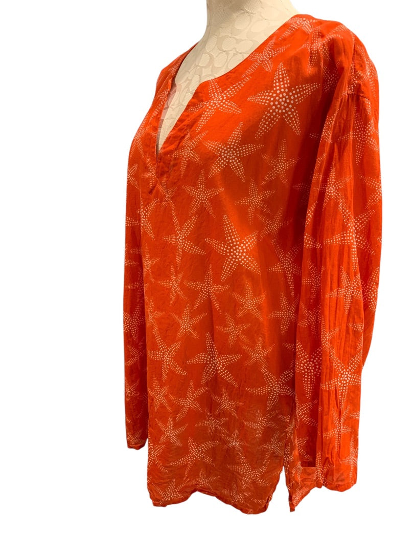 Large/XL Paths of the Spirit Womens Bathing Coverup Orange Starfish Sheer