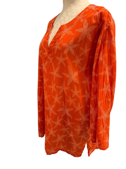 Large/XL Paths of the Spirit Womens Bathing Coverup Orange Starfish Sheer