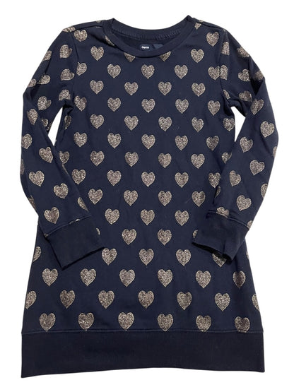 Medium (8) Gap Kids Sparkle Heart Sweatshirt Dress Navy Blue
