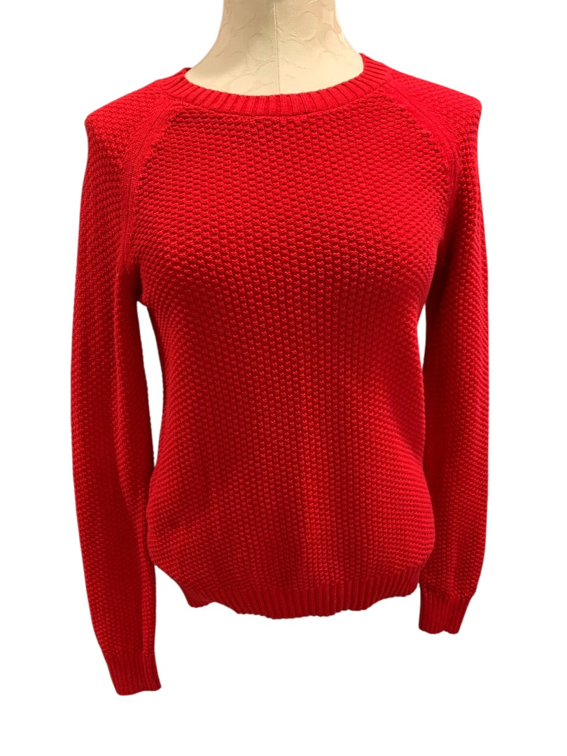 XS Loft Womens Red Sweater Pullover Textured Crew Neck