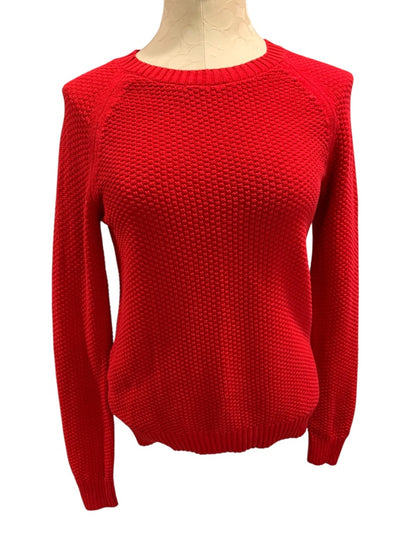 XS Loft Womens Red Sweater Pullover Textured Crew Neck