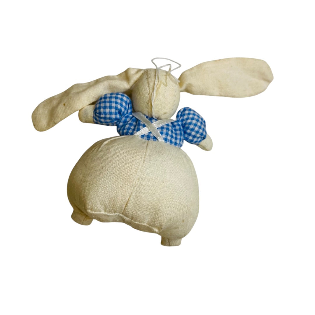 Bunny Rabbit Ornament Fabric Gingham Shirt 3" Rustic