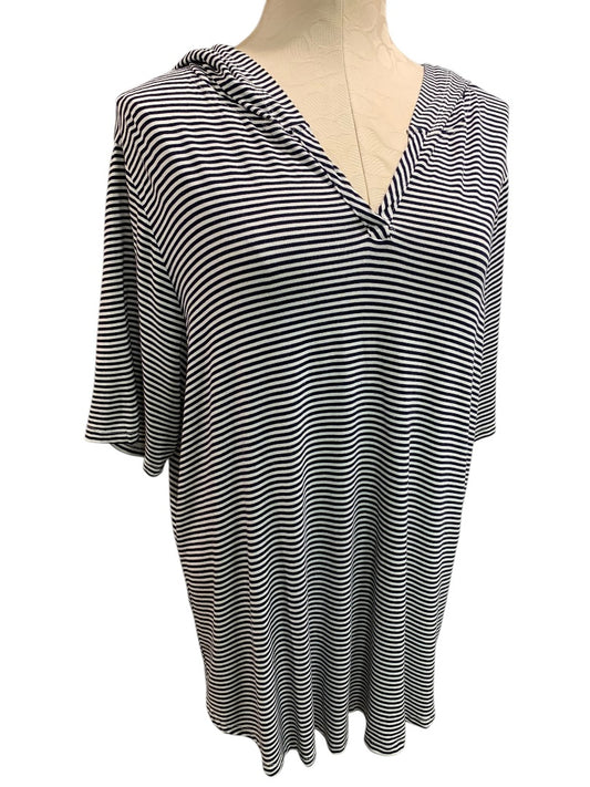 1X Kim & Cami Womens Striped Pullover Hoodie Short Sleeve Lightweight Black White