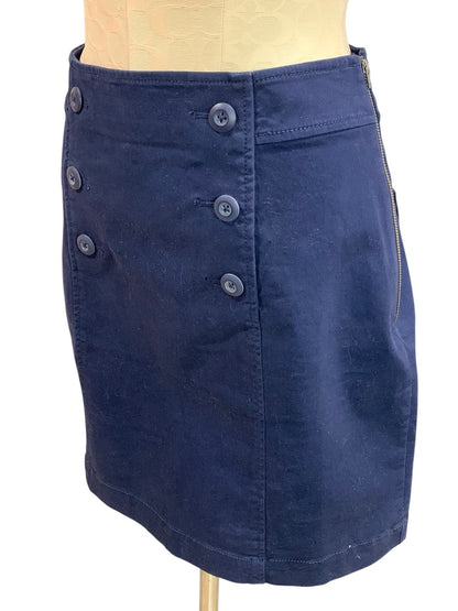 Size 2 Loft Navy Blue Skirt Side Zip Stretch Cotton 18.5" Length