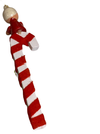 Vintage Wooden Christmas Holiday Ornaments Sled Candy Cane 2" and 3.75"