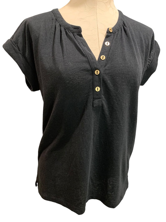 XS Loft Womens Black Henley Style Black Short Sleeve Tshirt