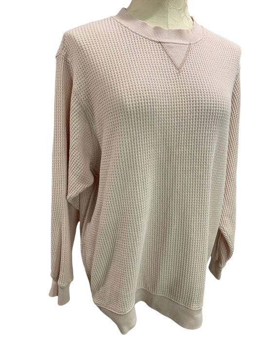 XS Aerie Womens Pink Oversize Thermal Sweatshirt Crewneck Pullover