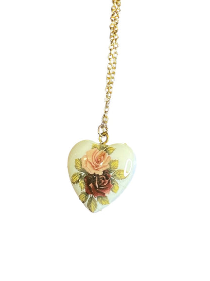 Vintage Acrylic Heart Necklace 18" Goldtone Chain 21mm Pendant Spring Clasp